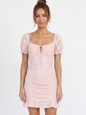 ⚡️2 for $38 Blush Pink Eyelet Puff-Sleeve Mini Dress